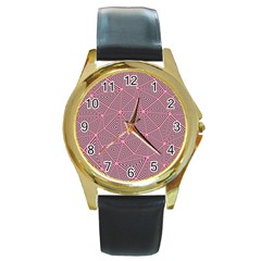 Purple Triangle Background Abstract Round Gold Metal Watch by Celenk