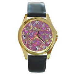 Triangle Background Abstract Round Gold Metal Watch by Celenk