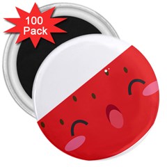 Watermelon Red Network Fruit Juicy 3  Magnets (100 Pack) by Celenk