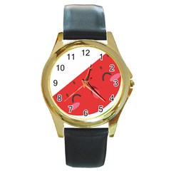 Watermelon Red Network Fruit Juicy Round Gold Metal Watch by Celenk