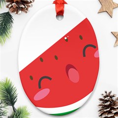 Watermelon Red Network Fruit Juicy Oval Ornament (Two Sides)