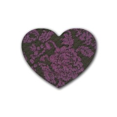 Purple Black Red Fabric Textile Heart Coaster (4 Pack)  by Celenk