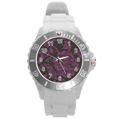 Purple Black Red Fabric Textile Round Plastic Sport Watch (l) by Celenk