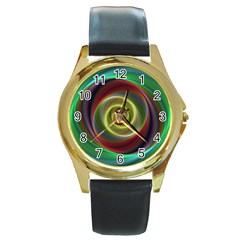 Spiral Vortex Fractal Render Swirl Round Gold Metal Watch by Celenk