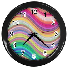 Wave Background Happy Design Wall Clocks (black) by Celenk