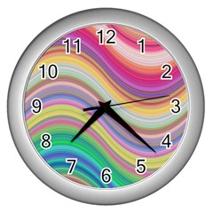 Wave Background Happy Design Wall Clocks (silver)  by Celenk