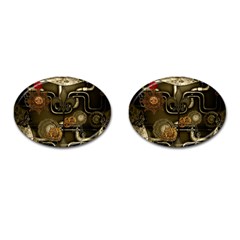 Wonderful Noble Steampunk Design, Clocks And Gears And Butterflies Cufflinks (oval) by FantasyWorld7