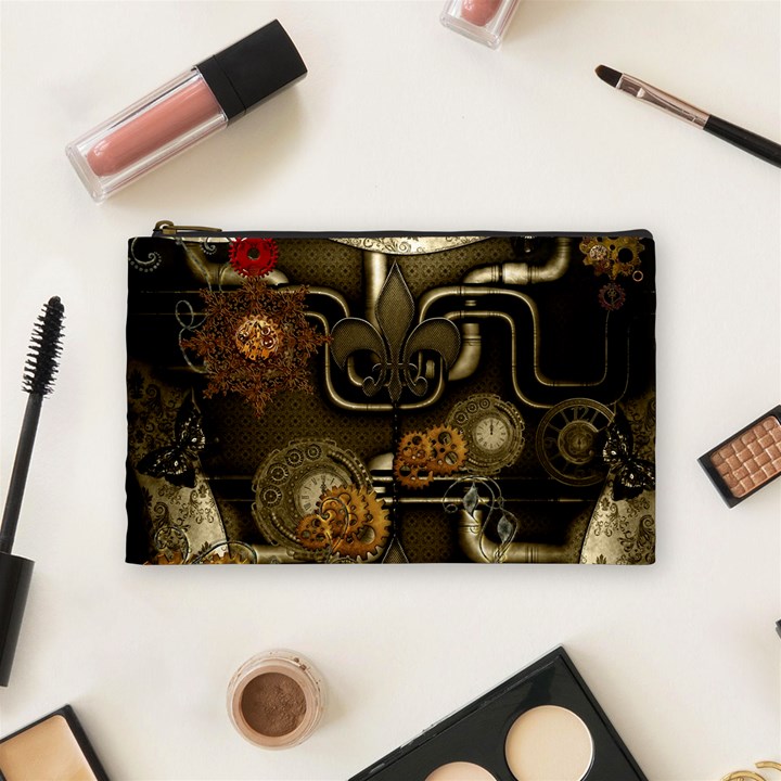 Wonderful Noble Steampunk Design, Clocks And Gears And Butterflies Cosmetic Bag (Medium) 