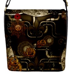 Wonderful Noble Steampunk Design, Clocks And Gears And Butterflies Flap Messenger Bag (s) by FantasyWorld7