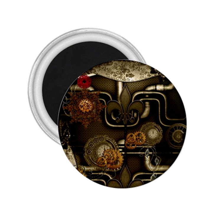 Wonderful Noble Steampunk Design, Clocks And Gears And Butterflies 2.25  Magnets