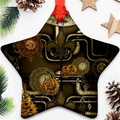 Wonderful Noble Steampunk Design, Clocks And Gears And Butterflies Ornament (star) by FantasyWorld7