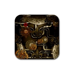 Wonderful Noble Steampunk Design, Clocks And Gears And Butterflies Rubber Square Coaster (4 Pack)  by FantasyWorld7