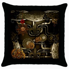 Wonderful Noble Steampunk Design, Clocks And Gears And Butterflies Throw Pillow Case (black) by FantasyWorld7