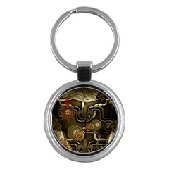 Wonderful Noble Steampunk Design, Clocks And Gears And Butterflies Key Chains (round)  by FantasyWorld7