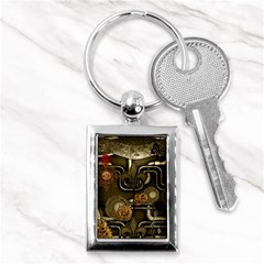 Wonderful Noble Steampunk Design, Clocks And Gears And Butterflies Key Chains (rectangle)  by FantasyWorld7