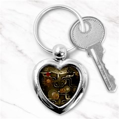 Wonderful Noble Steampunk Design, Clocks And Gears And Butterflies Key Chains (heart)  by FantasyWorld7