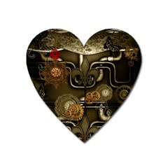 Wonderful Noble Steampunk Design, Clocks And Gears And Butterflies Heart Magnet by FantasyWorld7