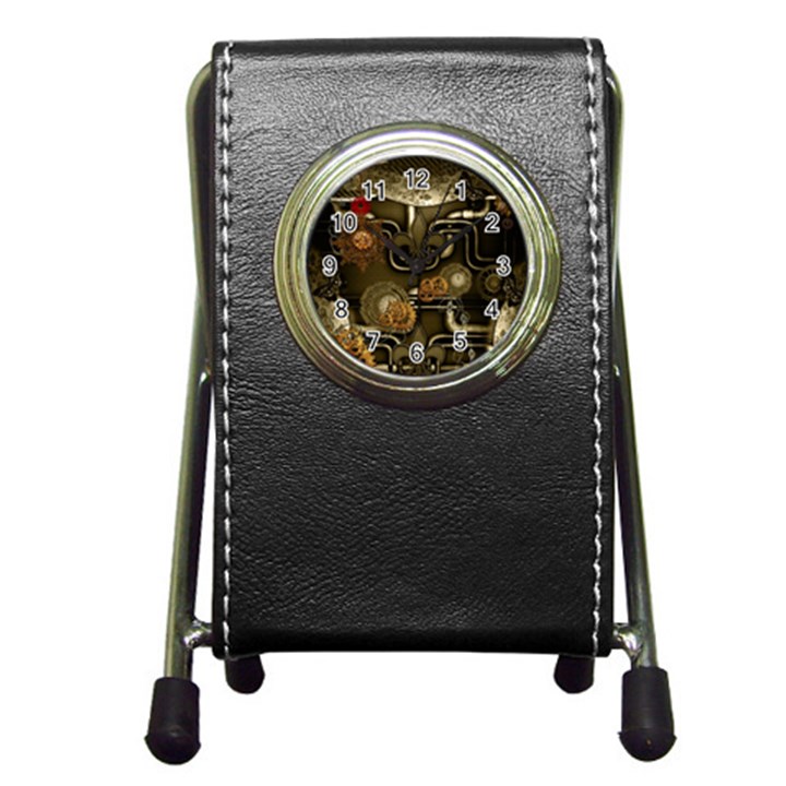 Wonderful Noble Steampunk Design, Clocks And Gears And Butterflies Pen Holder Desk Clocks