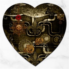 Wonderful Noble Steampunk Design, Clocks And Gears And Butterflies Jigsaw Puzzle (heart) by FantasyWorld7