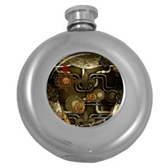 Wonderful Noble Steampunk Design, Clocks And Gears And Butterflies Round Hip Flask (5 Oz) by FantasyWorld7