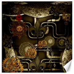 Wonderful Noble Steampunk Design, Clocks And Gears And Butterflies Canvas 12  X 12   by FantasyWorld7