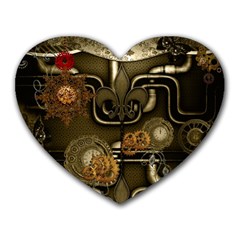 Wonderful Noble Steampunk Design, Clocks And Gears And Butterflies Heart Mousepads by FantasyWorld7