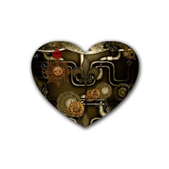 Wonderful Noble Steampunk Design, Clocks And Gears And Butterflies Rubber Coaster (heart)  by FantasyWorld7