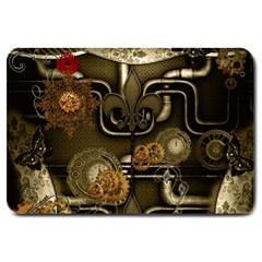 Wonderful Noble Steampunk Design, Clocks And Gears And Butterflies Large Doormat  by FantasyWorld7