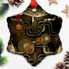 Wonderful Noble Steampunk Design, Clocks And Gears And Butterflies Ornament (snowflake) by FantasyWorld7