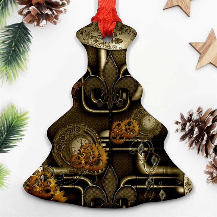 Wonderful Noble Steampunk Design, Clocks And Gears And Butterflies Ornament (Christmas Tree) 