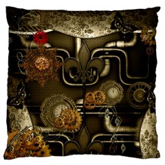 Wonderful Noble Steampunk Design, Clocks And Gears And Butterflies Large Cushion Case (one Side) by FantasyWorld7