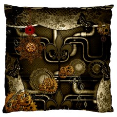 Wonderful Noble Steampunk Design, Clocks And Gears And Butterflies Large Flano Cushion Case (one Side) by FantasyWorld7