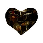 Wonderful Noble Steampunk Design, Clocks And Gears And Butterflies Standard 16  Premium Flano Heart Shape Cushions Back