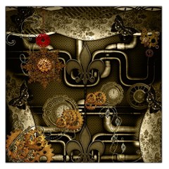 Wonderful Noble Steampunk Design, Clocks And Gears And Butterflies Large Satin Scarf (square) by FantasyWorld7