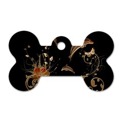 Wonderful Dolphins And Flowers, Golden Colors Dog Tag Bone (Two Sides)