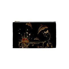 Wonderful Dolphins And Flowers, Golden Colors Cosmetic Bag (Small) 