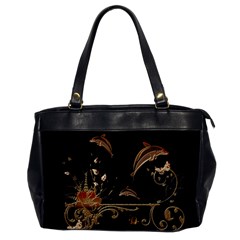 Wonderful Dolphins And Flowers, Golden Colors Office Handbags