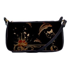 Wonderful Dolphins And Flowers, Golden Colors Shoulder Clutch Bags