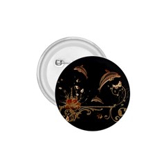 Wonderful Dolphins And Flowers, Golden Colors 1.75  Buttons