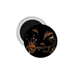 Wonderful Dolphins And Flowers, Golden Colors 1.75  Magnets