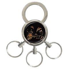 Wonderful Dolphins And Flowers, Golden Colors 3-Ring Key Chains