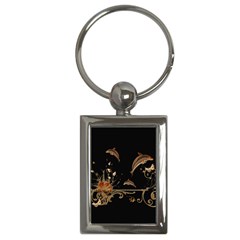 Wonderful Dolphins And Flowers, Golden Colors Key Chains (Rectangle) 