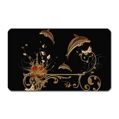 Wonderful Dolphins And Flowers, Golden Colors Magnet (Rectangular)