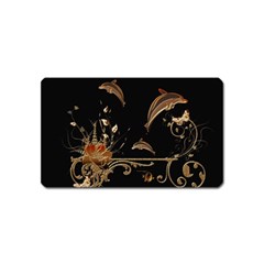 Wonderful Dolphins And Flowers, Golden Colors Magnet (Name Card)