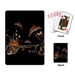 Wonderful Dolphins And Flowers, Golden Colors Playing Card