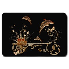 Wonderful Dolphins And Flowers, Golden Colors Large Doormat 