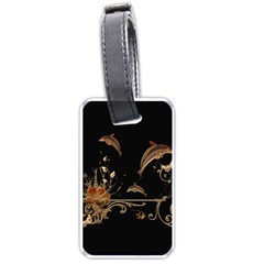 Wonderful Dolphins And Flowers, Golden Colors Luggage Tags (One Side) 