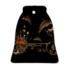 Wonderful Dolphins And Flowers, Golden Colors Ornament (Bell)