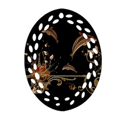 Wonderful Dolphins And Flowers, Golden Colors Ornament (Oval Filigree)