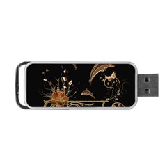 Wonderful Dolphins And Flowers, Golden Colors Portable USB Flash (One Side)